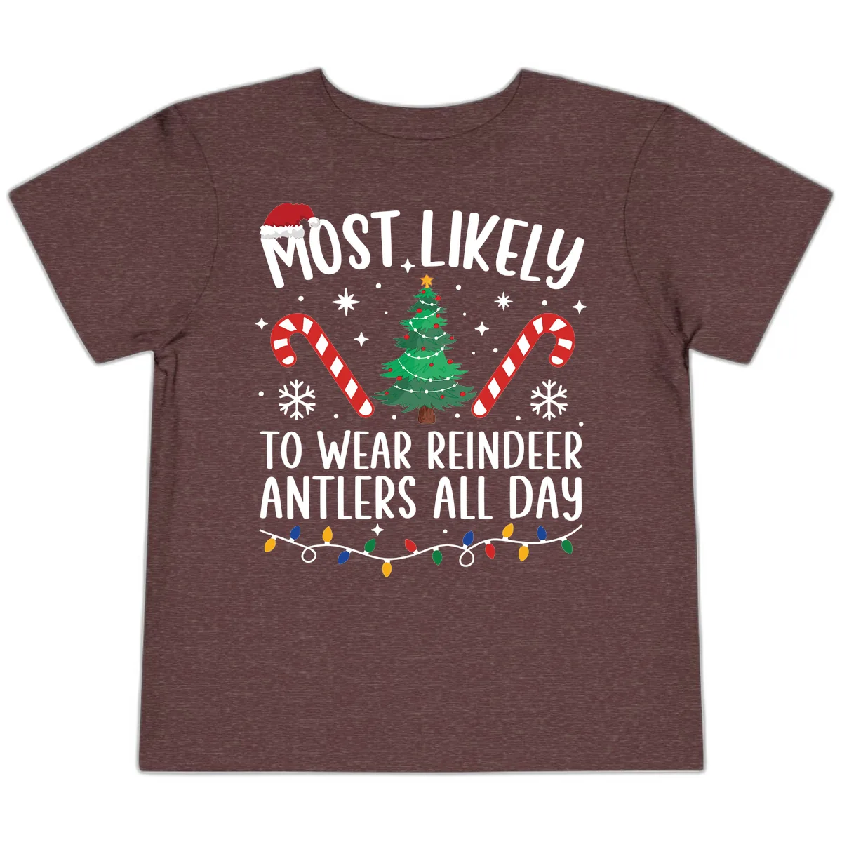 Most Likely To Wear Reindeer Antlers All Day Toddler T-Shirt in Heather Maroon